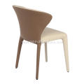 White genuine leather brown matte painted feet chairs